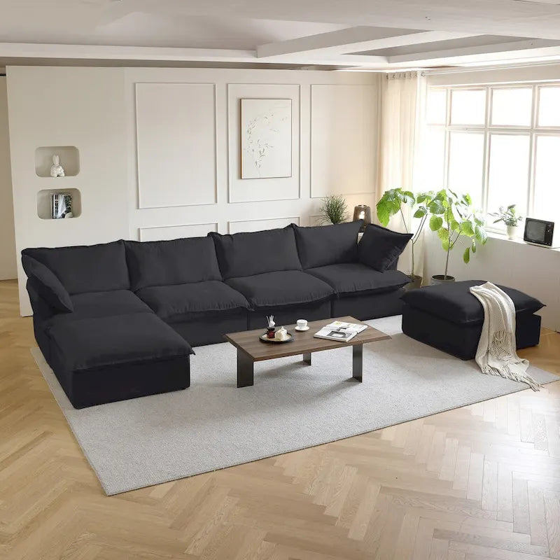 U-förmige Sofas für Wohnzimmer, wandelbares 6-Sitzer-Schnittsofa mit Ottoman