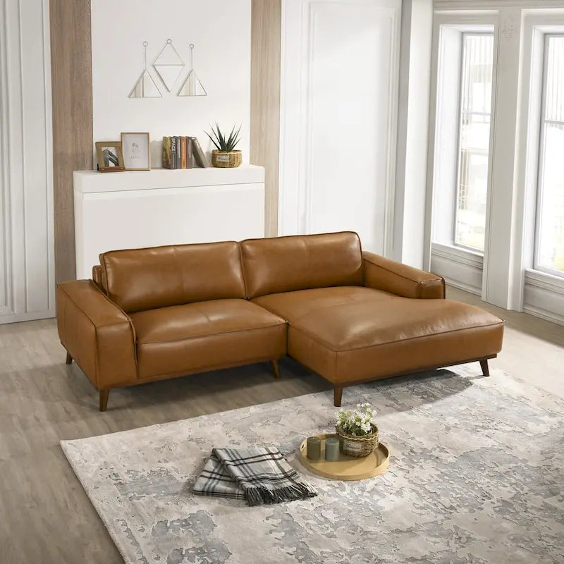 Dayton Mid-Century Modern Echtleder Ecksofa