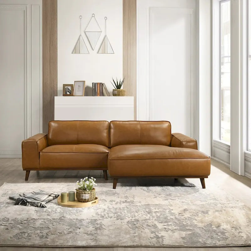 Dayton Mid-Century Modern Echtleder Ecksofa