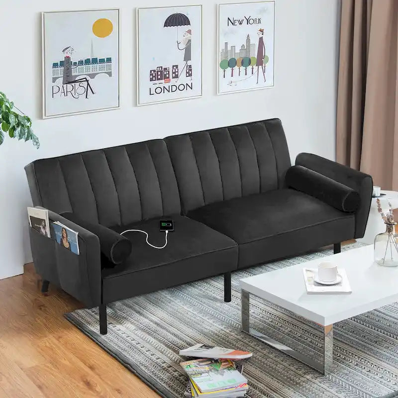 Samt-Futonsofabett, umwandelbares Schlafsofa mit verstellbarer Rückenlehne, Tagesbett Gästebett für Wohnzimmer – 2-Personen
