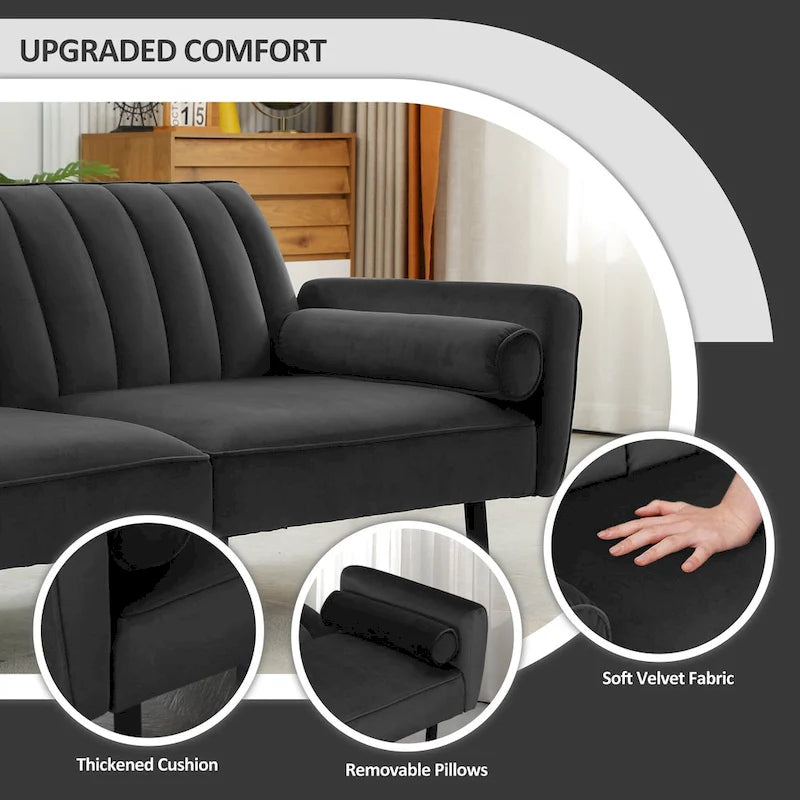 Samt-Futonsofabett, umwandelbares Schlafsofa mit verstellbarer Rückenlehne, Tagesbett Gästebett für Wohnzimmer – 2-Personen