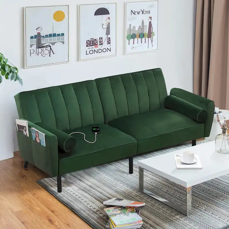 Samt-Futonsofabett, umwandelbares Schlafsofa mit verstellbarer Rückenlehne, Tagesbett Gästebett für Wohnzimmer – 2-Personen