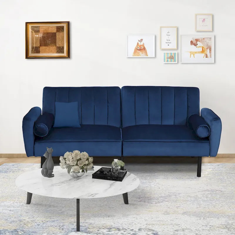 Samt-Futonsofabett, umwandelbares Schlafsofa mit verstellbarer Rückenlehne, Tagesbett Gästebett für Wohnzimmer – 2-Personen