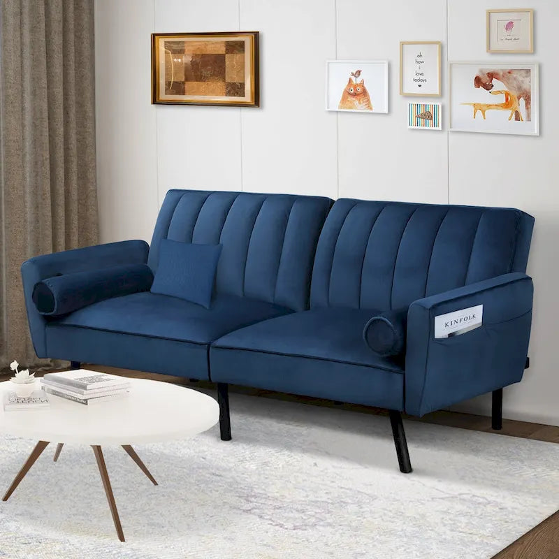 Samt-Futonsofabett, umwandelbares Schlafsofa mit verstellbarer Rückenlehne, Tagesbett Gästebett für Wohnzimmer – 2-Personen