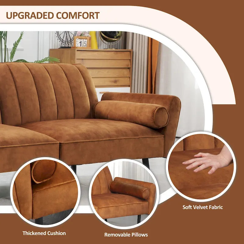 Samt-Futonsofabett, umwandelbares Schlafsofa mit verstellbarer Rückenlehne, Tagesbett Gästebett für Wohnzimmer – 2-Personen