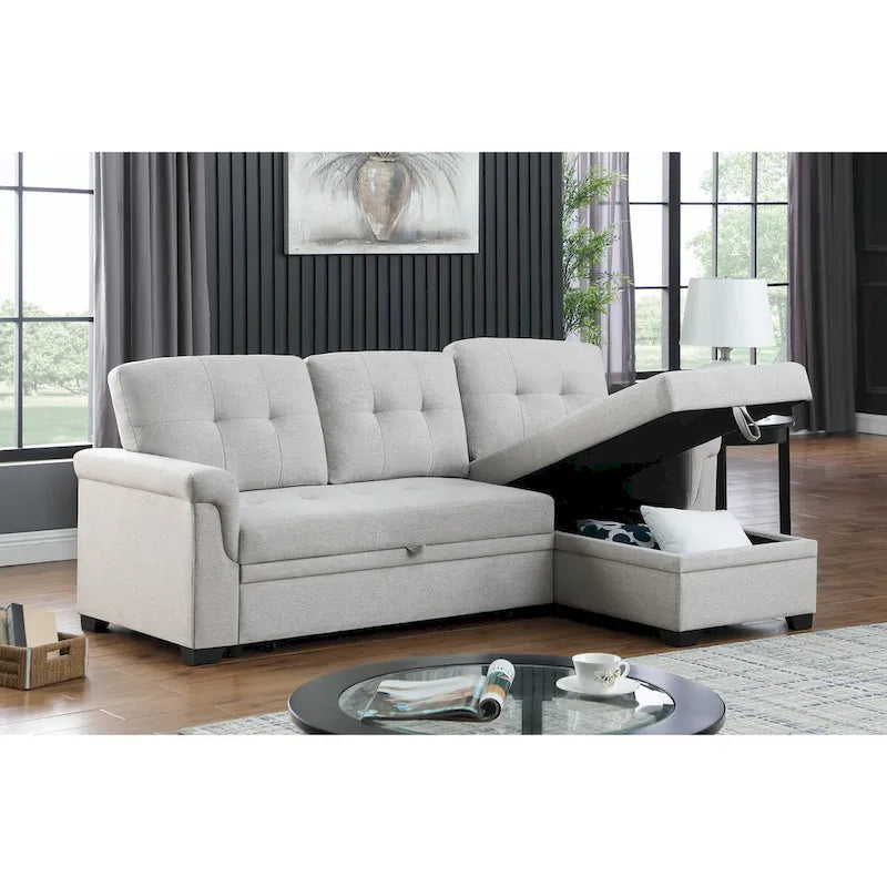 Lucca 84-Zoll umwandelbares Schlafsofa mit Recamiere und Stauraum – 84B x 54T x 35H