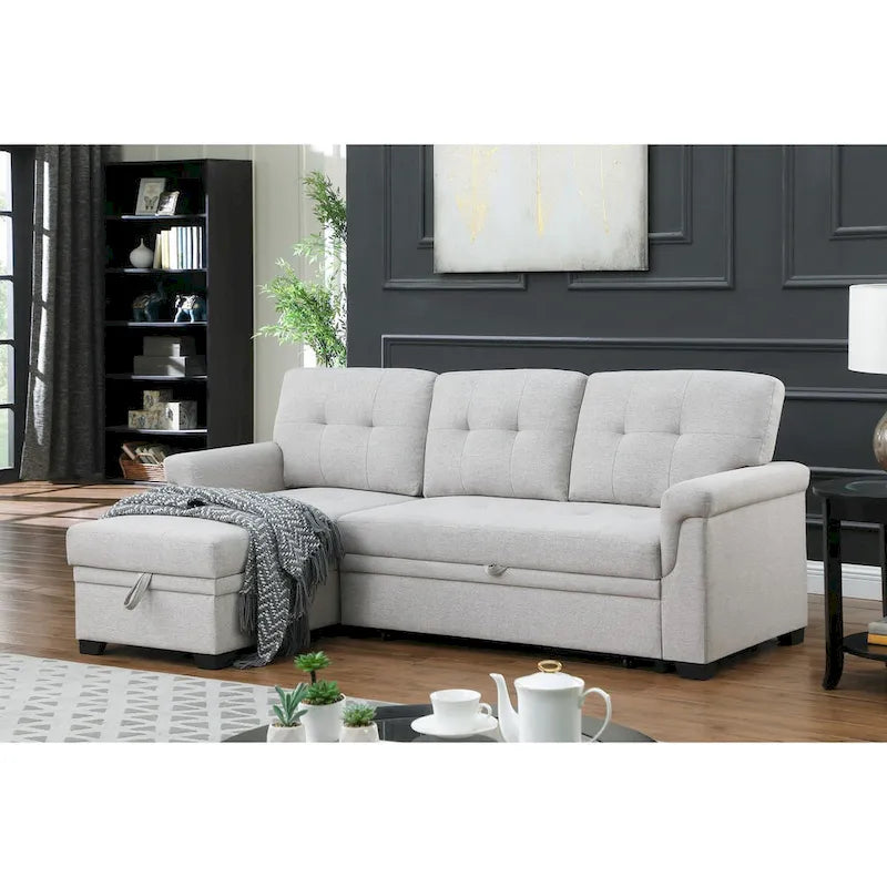 Lucca 84-Zoll umwandelbares Schlafsofa mit Recamiere und Stauraum – 84B x 54T x 35H