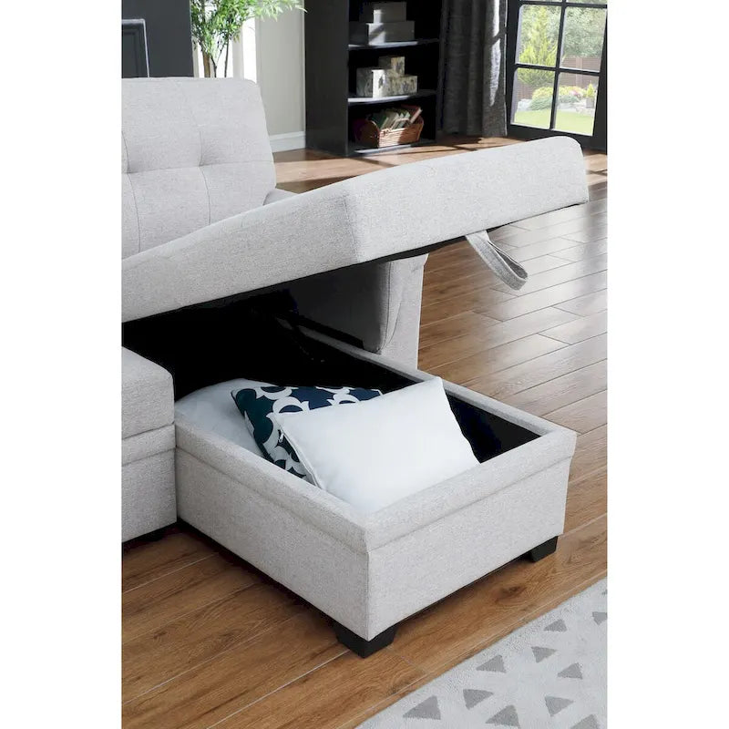 Lucca 84-Zoll umwandelbares Schlafsofa mit Recamiere und Stauraum – 84B x 54T x 35H