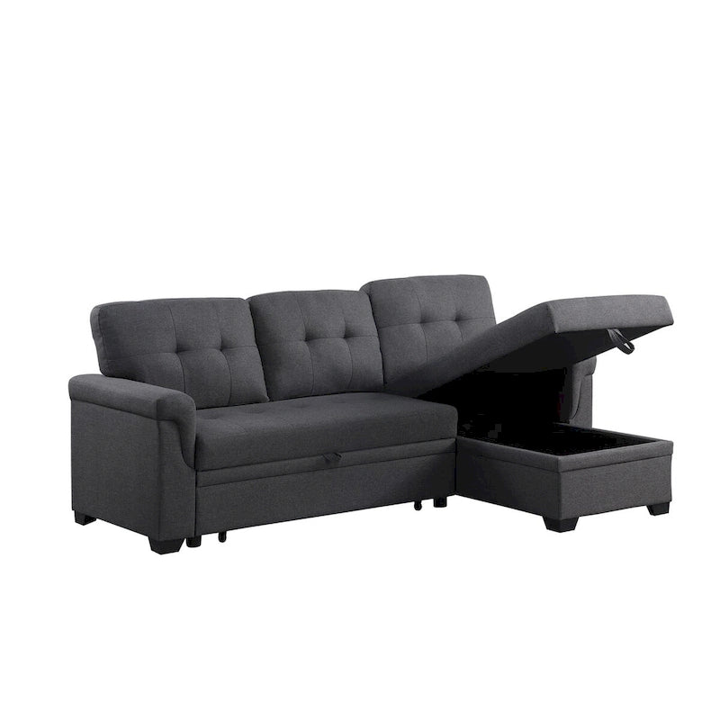 Lucca 84-Zoll umwandelbares Schlafsofa mit Recamiere und Stauraum – 84B x 54T x 35H