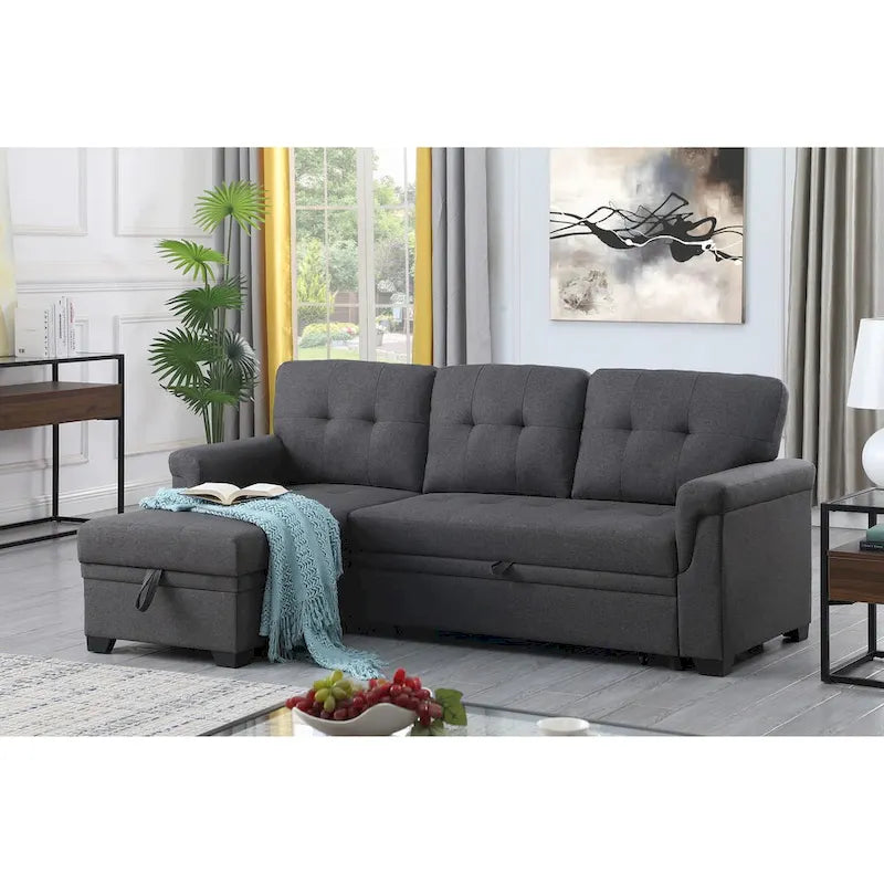Lucca 84-Zoll umwandelbares Schlafsofa mit Recamiere und Stauraum – 84B x 54T x 35H