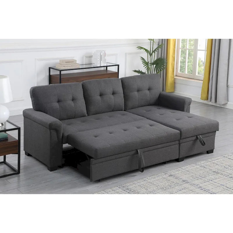 Lucca 84-Zoll umwandelbares Schlafsofa mit Recamiere und Stauraum – 84B x 54T x 35H