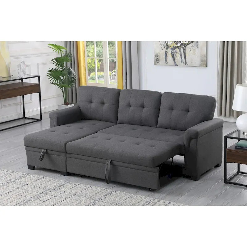 Lucca 84-Zoll umwandelbares Schlafsofa mit Recamiere und Stauraum – 84B x 54T x 35H