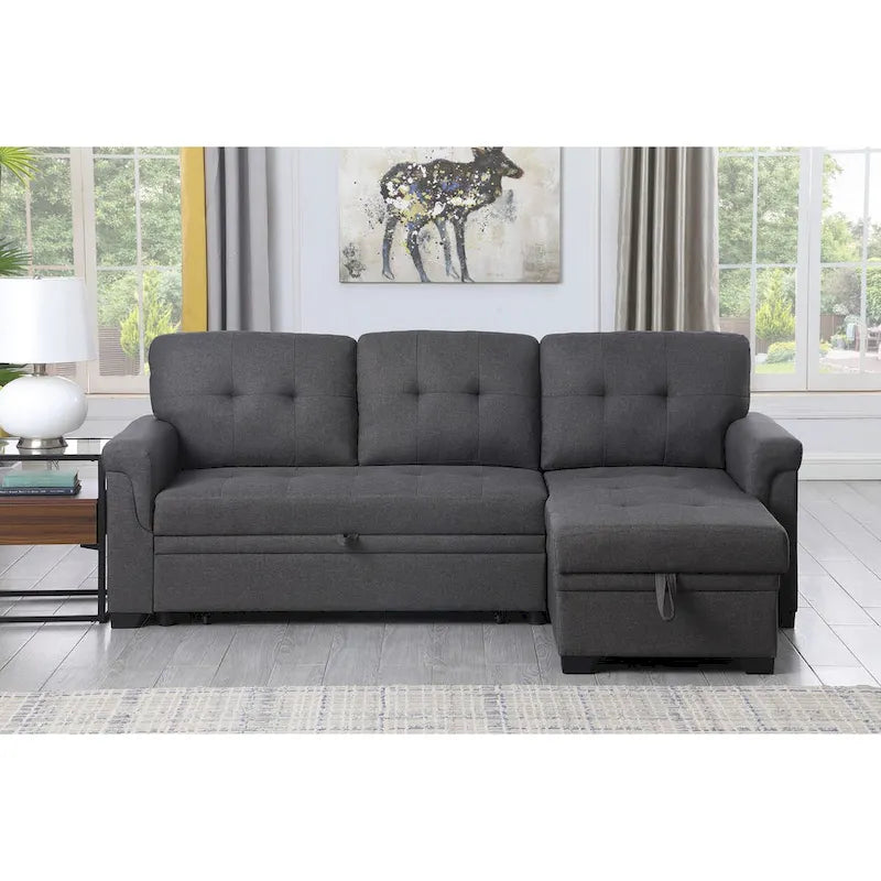 Lucca 84-Zoll umwandelbares Schlafsofa mit Recamiere und Stauraum – 84B x 54T x 35H