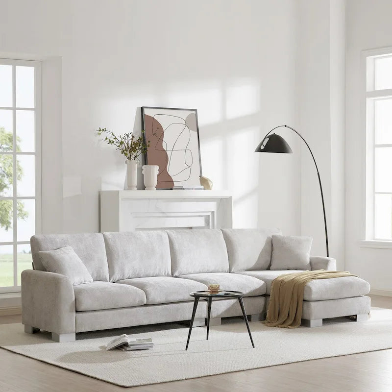 119*55 Übergroßes Sektionalsofa, Luxuriöses L-förmiges Sofa-Set mit 2 kostenlosen Kissen, 5-Sitzer Chenille-Innenmöbel mit Chaiselongue