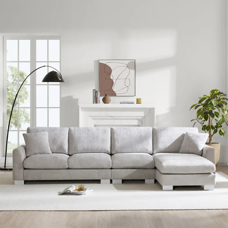 119*55 Übergroßes Sektionalsofa, Luxuriöses L-förmiges Sofa-Set mit 2 kostenlosen Kissen, 5-Sitzer Chenille-Innenmöbel mit Chaiselongue