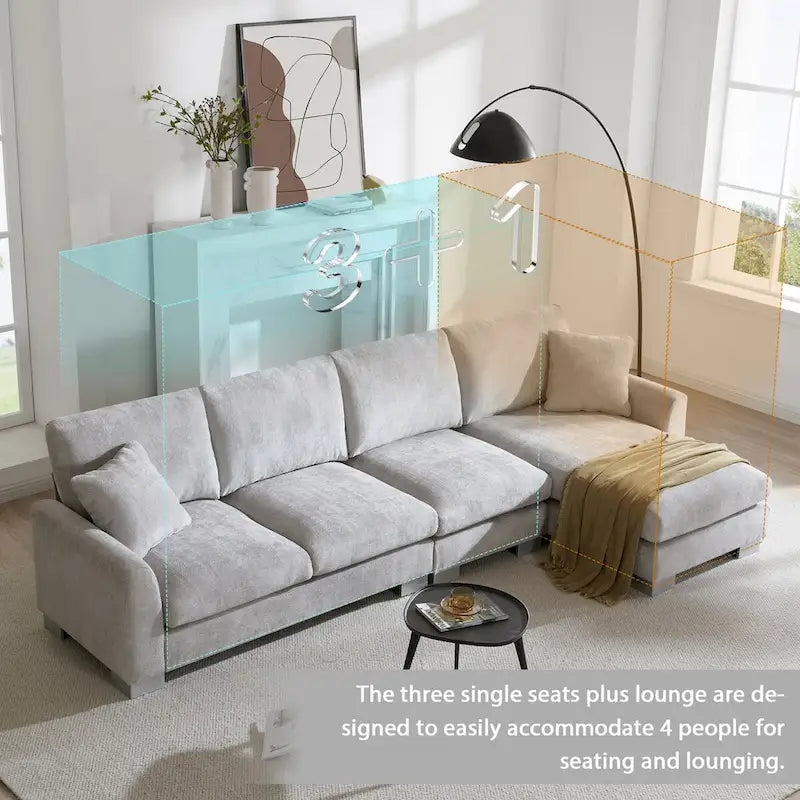 119*55 Übergroßes Sektionalsofa, Luxuriöses L-förmiges Sofa-Set mit 2 kostenlosen Kissen, 5-Sitzer Chenille-Innenmöbel mit Chaiselongue