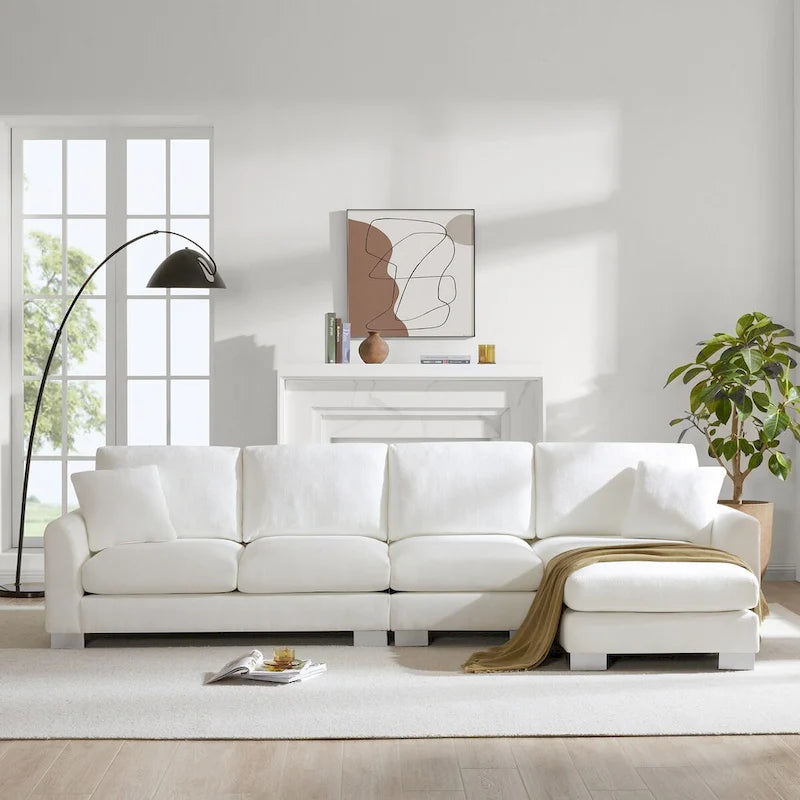 119*55 Übergroßes Sektionalsofa, Luxuriöses L-förmiges Sofa-Set mit 2 kostenlosen Kissen, 5-Sitzer Chenille-Innenmöbel mit Chaiselongue