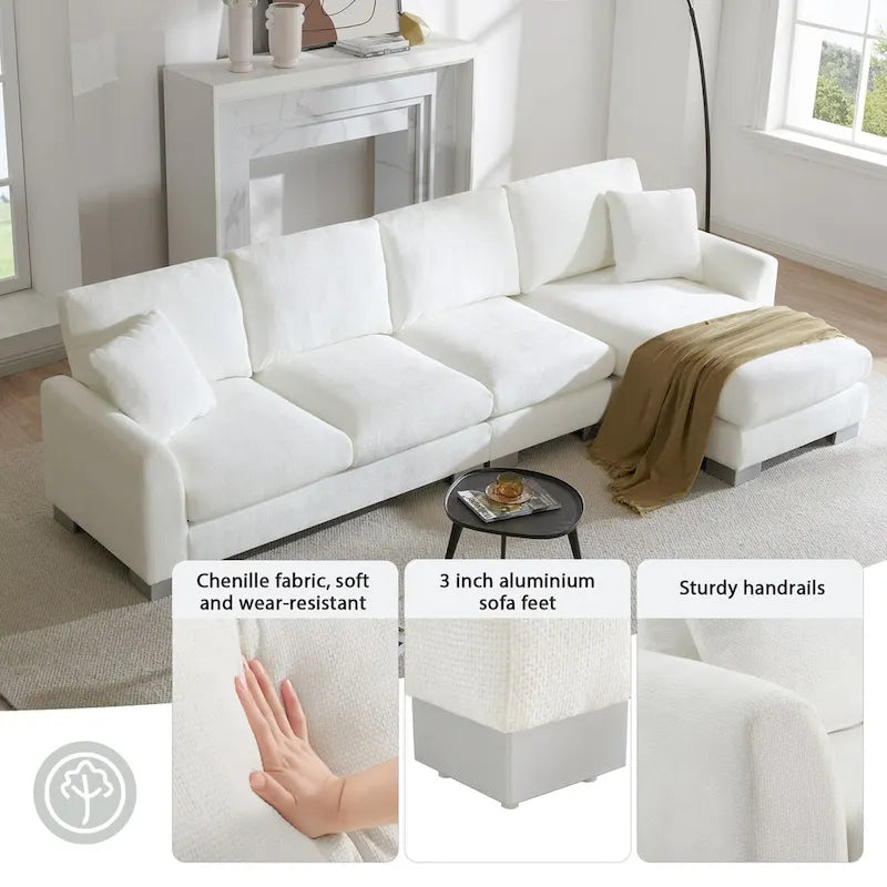 119*55 Übergroßes Sektionalsofa, Luxuriöses L-förmiges Sofa-Set mit 2 kostenlosen Kissen, 5-Sitzer Chenille-Innenmöbel mit Chaiselongue