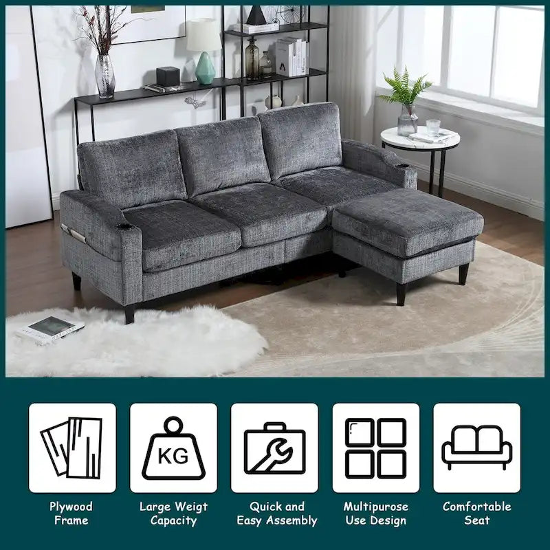 HOMEFUN Aufbewahrungssofa / Gemütliches Ecksofa für das Wohnzimmer