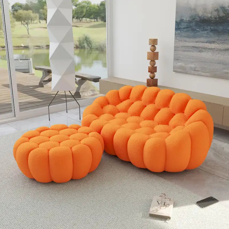 3D Wabenstoff gepolstertes Bubble Sofa Modernes Zweiersofa mit Ottoman