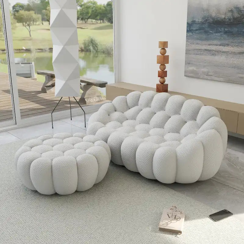 3D Wabenstoff gepolstertes Bubble Sofa Modernes Zweiersofa mit Ottoman