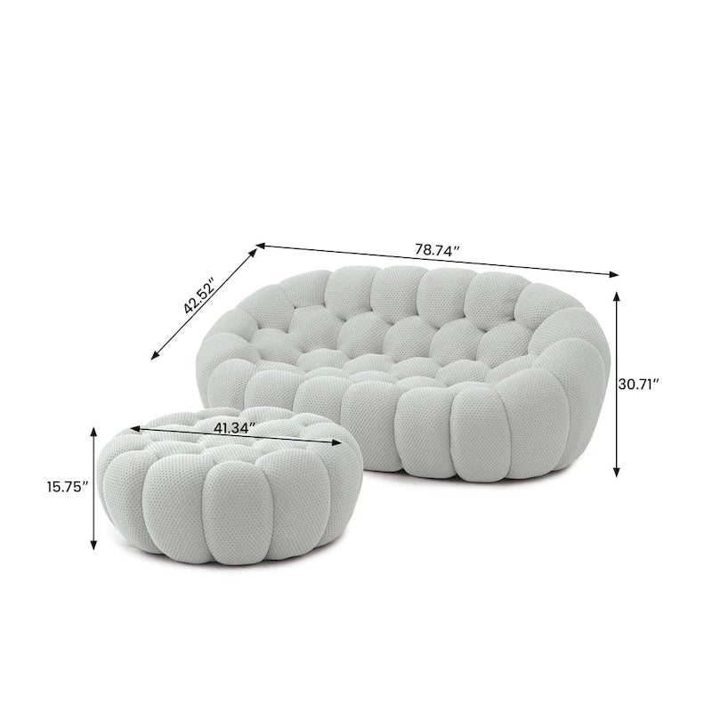 3D Wabenstoff gepolstertes Bubble Sofa Modernes Zweiersofa mit Ottoman