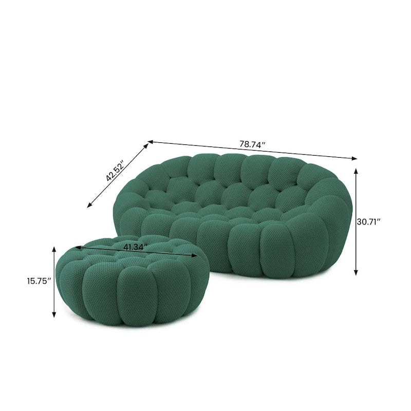 3D Wabenstoff gepolstertes Bubble Sofa Modernes Zweiersofa mit Ottoman
