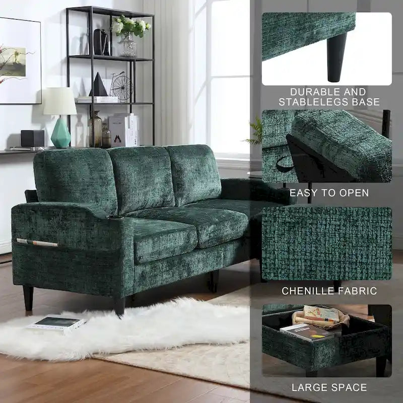 HOMEFUN Chenille gepolstertes L-förmiges Wohnzimmersofa mit Stauraum-Ottomane