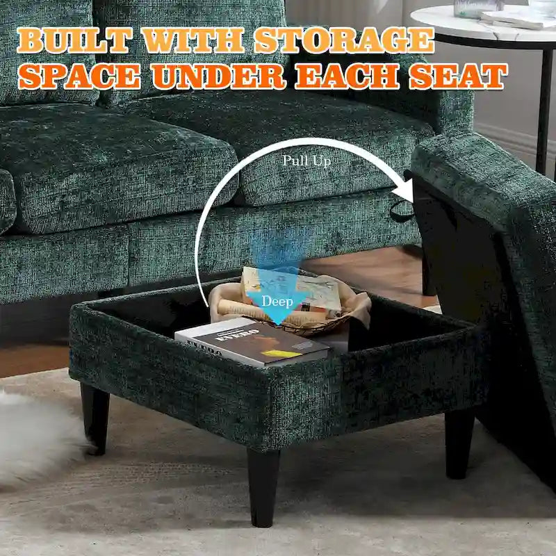 HOMEFUN Chenille gepolstertes L-förmiges Wohnzimmersofa mit Stauraum-Ottomane