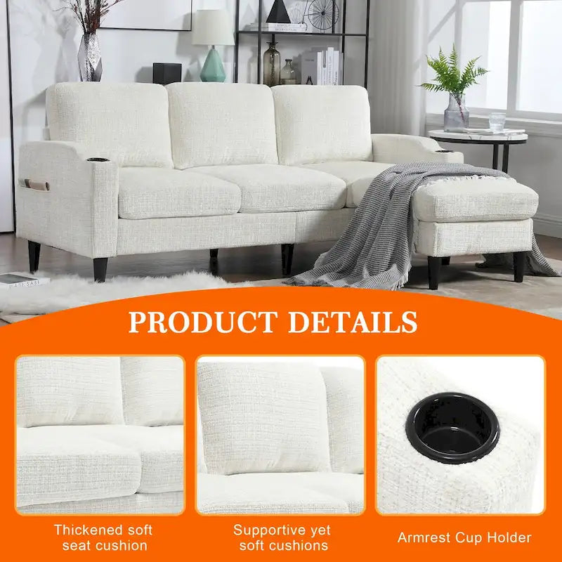 HOMEFUN Chenille gepolstertes L-förmiges Wohnzimmersofa mit Stauraum-Ottomane