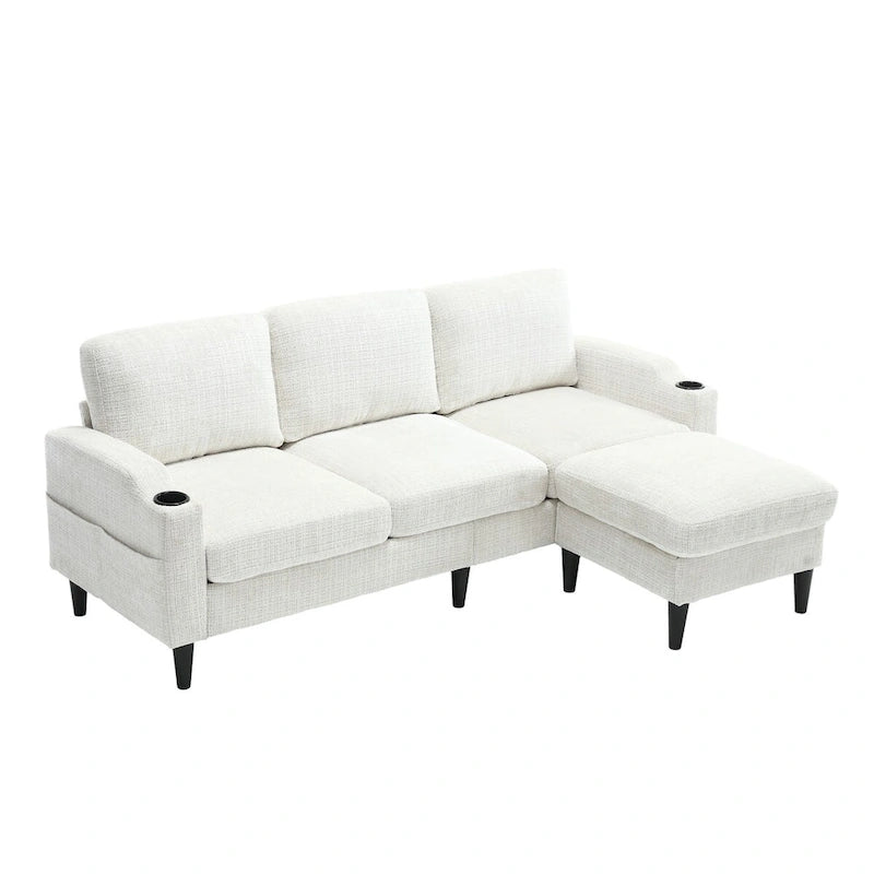 HOMEFUN Chenille gepolstertes L-förmiges Wohnzimmersofa mit Stauraum-Ottomane