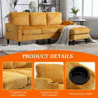 HOMEFUN Chenille gepolstertes L-förmiges Wohnzimmersofa mit Stauraum-Ottomane