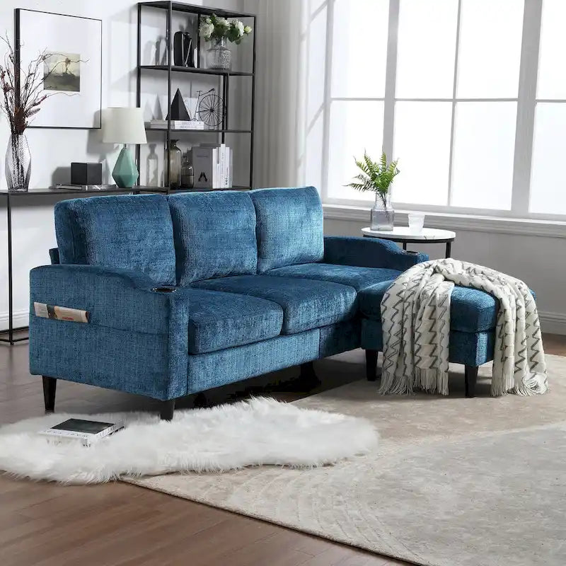 HOMEFUN Chenille gepolstertes L-förmiges Wohnzimmersofa mit Stauraum-Ottomane