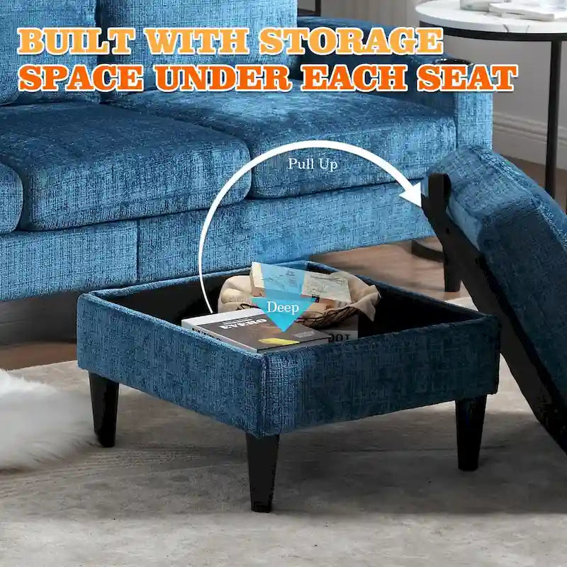 HOMEFUN Chenille gepolstertes L-förmiges Wohnzimmersofa mit Stauraum-Ottomane