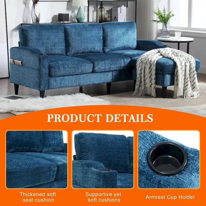 HOMEFUN Chenille gepolstertes L-förmiges Wohnzimmersofa mit Stauraum-Ottomane