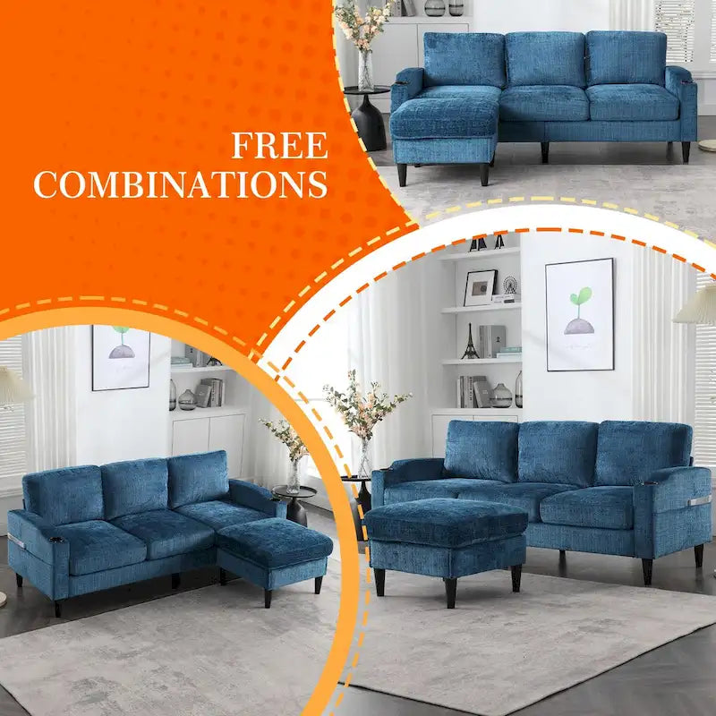 HOMEFUN Chenille gepolstertes L-förmiges Wohnzimmersofa mit Stauraum-Ottomane