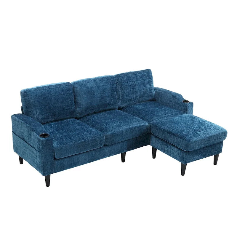 HOMEFUN Chenille gepolstertes L-förmiges Wohnzimmersofa mit Stauraum-Ottomane