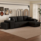 104 Moderne L-förmige 3-Sitzer-Schlafcouch mit Stauraum und 2 Hockern