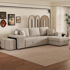 104 Moderne L-förmige 3-Sitzer-Schlafcouch mit Stauraum und 2 Hockern