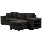 104 Moderne L-förmige 3-Sitzer-Schlafcouch mit Stauraum und 2 Hockern