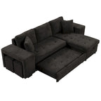 104 Moderne L-förmige 3-Sitzer-Schlafcouch mit Stauraum und 2 Hockern