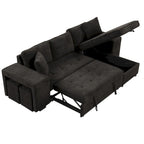 104 Moderne L-förmige 3-Sitzer-Schlafcouch mit Stauraum und 2 Hockern