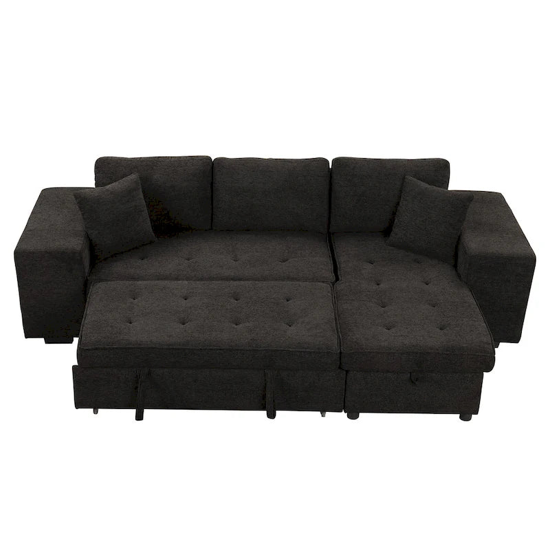 104 Moderne L-förmige 3-Sitzer-Schlafcouch mit Stauraum und 2 Hockern