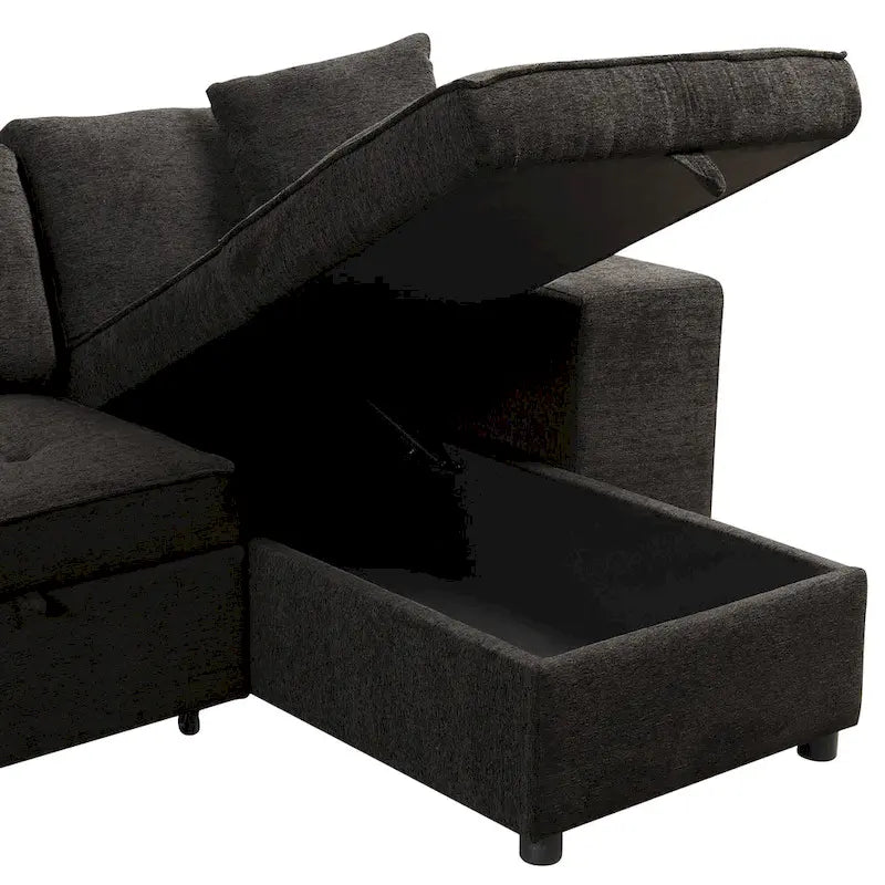 104 Moderne L-förmige 3-Sitzer-Schlafcouch mit Stauraum und 2 Hockern