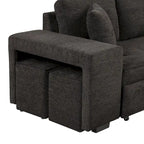 104 Moderne L-förmige 3-Sitzer-Schlafcouch mit Stauraum und 2 Hockern