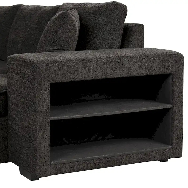 104 Moderne L-förmige 3-Sitzer-Schlafcouch mit Stauraum und 2 Hockern