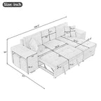 104 Moderne L-förmige 3-Sitzer-Schlafcouch mit Stauraum und 2 Hockern