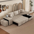 104 Moderne L-förmige 3-Sitzer-Schlafcouch mit Stauraum und 2 Hockern