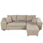 104 Moderne L-förmige 3-Sitzer-Schlafcouch mit Stauraum und 2 Hockern