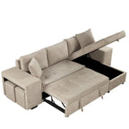 104 Moderne L-förmige 3-Sitzer-Schlafcouch mit Stauraum und 2 Hockern